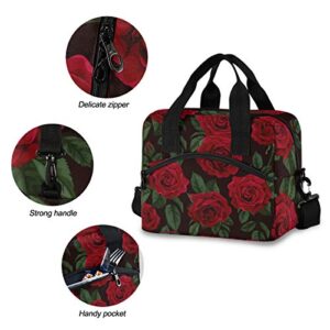 Moudou Rose Flower Lunch Bag Reusable Insulated Cooler Lunch Tote Bag with Adjustable Shoulder Strap for Office Work School Picnic Travel