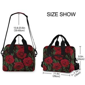 Moudou Rose Flower Lunch Bag Reusable Insulated Cooler Lunch Tote Bag with Adjustable Shoulder Strap for Office Work School Picnic Travel