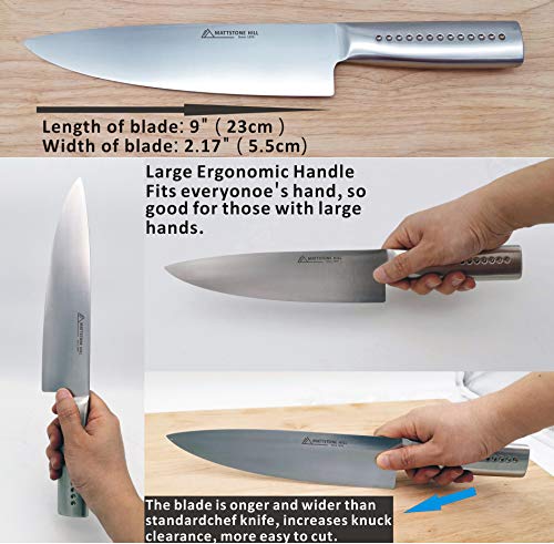 Chef Knife - MATTSTONE HILL 9 Inch Professional Kitchen Knife, German Steel Ultra Sharp Chefs Knife, Vegetable Knife, 304 Stainless Steel Handle