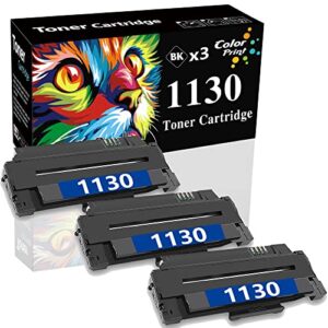 (3-pack, black) colorprint compatible toner cartridge replacement for dell 1130n 1130 7h53w 2mmjp 1135n 1133 1135 330-9523 330-9524 3j11d laser printer (2.5k)