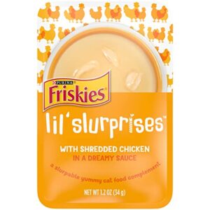 purina friskies wet cat food complement, lil’ slurprises with shredded chicken in a dreamy sauce - (16) 1.2 oz. pouches