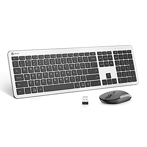 iClever GK08 Wireless Keyboard and Mouse - Rechargeable Wireless Keyboard Ergonomic Full Size Design with Number Pad, 2.4G Stable Connection Slim Mac Keyboard and Mouse for Windows, Mac OS Computer