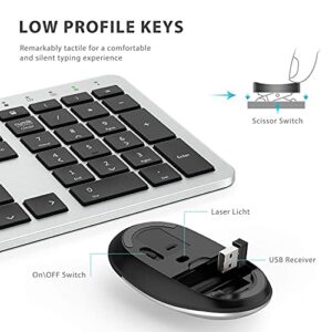 iClever GK08 Wireless Keyboard and Mouse - Rechargeable Wireless Keyboard Ergonomic Full Size Design with Number Pad, 2.4G Stable Connection Slim Mac Keyboard and Mouse for Windows, Mac OS Computer