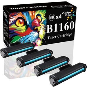 4-pack colorprint compatible toner cartridge replacement for dell 1160 b1160w 1160 331-7335 yk1pm hf44n hf442 work with b1160 b1163w b1165nfw printer (black)