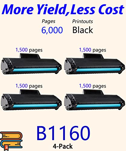 4-Pack ColorPrint Compatible Toner Cartridge Replacement for Dell 1160 B1160W 1160 331-7335 YK1PM HF44N HF442 Work with B1160 B1163w B1165nfw Printer (Black)