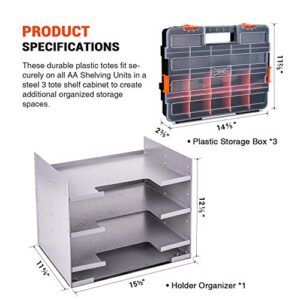 AA Products Inc. P-SH-Tote Shelf Kit for Van Shelving Storage, 3 Plastic Storage Box w/ 1 Set Organizer Holder for Small Parts, Screws and Hardwares