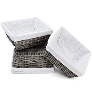 3-Pack Square Wicker Storage Baskets with Liners with Cloth Lining, Small Woven Bins for Organizing Kitchen, Pantry Shelves, Bathroom, Laundry Room, Closet (9x4 in)