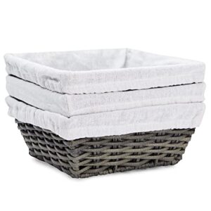 3-Pack Square Wicker Storage Baskets with Liners with Cloth Lining, Small Woven Bins for Organizing Kitchen, Pantry Shelves, Bathroom, Laundry Room, Closet (9x4 in)