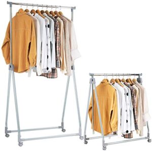 ldaily moccha extendable garment rack clothes rail, heavy duty foldable clothes laundry drying rack with adjustable hanging rod rolling casters, movable clothes hanger for home office store market