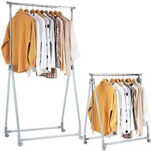 LDAILY Moccha Extendable Garment Rack Clothes Rail, Heavy Duty Foldable Clothes Laundry Drying Rack with Adjustable Hanging Rod Rolling Casters, Movable Clothes Hanger for Home Office Store Market