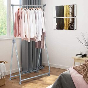 LDAILY Moccha Extendable Garment Rack Clothes Rail, Heavy Duty Foldable Clothes Laundry Drying Rack with Adjustable Hanging Rod Rolling Casters, Movable Clothes Hanger for Home Office Store Market