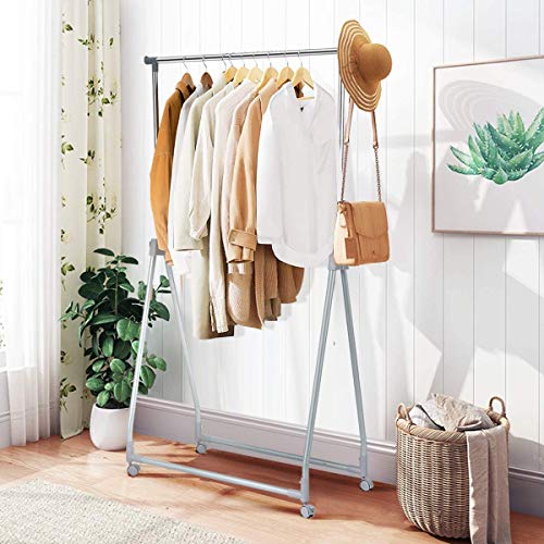 LDAILY Moccha Extendable Garment Rack Clothes Rail, Heavy Duty Foldable Clothes Laundry Drying Rack with Adjustable Hanging Rod Rolling Casters, Movable Clothes Hanger for Home Office Store Market