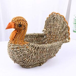 Exceart Wicker Storage Basket Turkey Shaped Multifunctional Handmade Woven Fruit Straw Basket Laundry Organizer for Vegetable Toy Magazine (Light Grey)