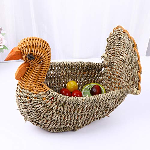 Exceart Wicker Storage Basket Turkey Shaped Multifunctional Handmade Woven Fruit Straw Basket Laundry Organizer for Vegetable Toy Magazine (Light Grey)