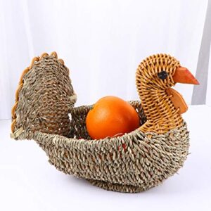 Exceart Wicker Storage Basket Turkey Shaped Multifunctional Handmade Woven Fruit Straw Basket Laundry Organizer for Vegetable Toy Magazine (Light Grey)