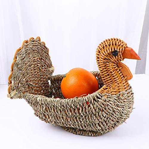 Exceart Wicker Storage Basket Turkey Shaped Multifunctional Handmade Woven Fruit Straw Basket Laundry Organizer for Vegetable Toy Magazine (Light Grey)