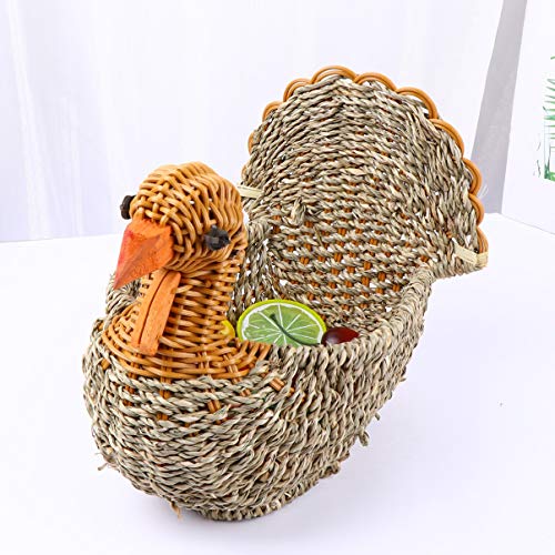 Exceart Wicker Storage Basket Turkey Shaped Multifunctional Handmade Woven Fruit Straw Basket Laundry Organizer for Vegetable Toy Magazine (Light Grey)