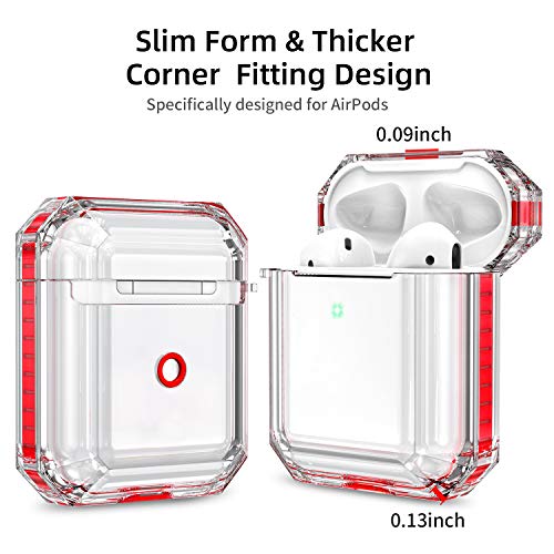 Fitlink Case for AirPods 2&1, Anti-Scratch Shock-Absorption Soft TPU Crystal Clear Case Cover for Apple AirPods 2&1 in Charging Case with Carabiner (AirPods with Wireless Charging Case, Red)