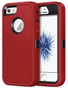 jelanry iphone 5s case heavy duty armor for iphone 5 dual layer protective shell iphone se 2016 case shockproof sports rugged phone case anti-scratches cover non-slip bumper hybrid case red