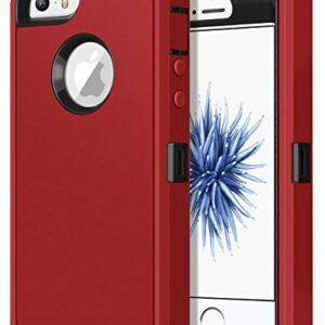 Jelanry iPhone 5S Case Heavy Duty Armor for iPhone 5 Dual Layer Protective Shell iPhone SE 2016 Case Shockproof Sports Rugged Phone Case Anti-Scratches Cover Non-Slip Bumper Hybrid Case Red