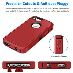 Jelanry iPhone 5S Case Heavy Duty Armor for iPhone 5 Dual Layer Protective Shell iPhone SE 2016 Case Shockproof Sports Rugged Phone Case Anti-Scratches Cover Non-Slip Bumper Hybrid Case Red