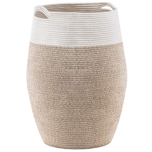 Cotton Rope Laundry Hamper by YOUDENOVA, 105L - Woven Collapsible Laundry Basket - Clothes Storage Basket for Blankets, Laundry Room Organizing, Bedroom Storage, Clothes Hamper – Brown & White