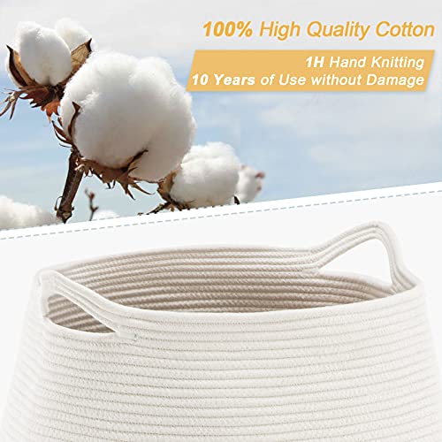 Cotton Rope Laundry Hamper by YOUDENOVA, 105L - Woven Collapsible Laundry Basket - Clothes Storage Basket for Blankets, Laundry Room Organizing, Bedroom Storage, Clothes Hamper – Brown & White