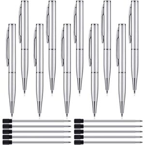 outus 10 pieces mini metal pens rotatable miniature pen small pocket size pens with 10 replacement pen refills for signature calligraphy executive business, passport (silver)