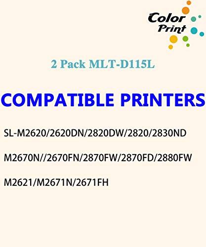 (2-Pack, Black) ColorPrint Compatible MLT-D115L Toner Cartridge Replacement for Samsung D115L MLTD115L 115L Used for Xpress SL-M2820 M2830DW M2880FW 2620ND M2670 SL-M2870FW SL-M2870 SL-M2820DW Printer