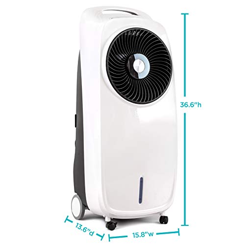 BLACK+DECKER Evaporative Air Cooler - Portable Cooling Fan with LED Display, Remote Control, 2-Gallon Water Tank - Compact and Lightweight Design - 2 Casters and 2 Wheels for Easy Mobility