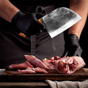 GUSMAN CUTLERY Serbian Chef Knife - Heavy Duty Butcher Knives Set Professional Carbon Steel Cleaver Knife w/ Sheath Rustic Full Tang Big Camp Bone Chopper for Men BBQ Cutting Kitchen Cooking Chopping