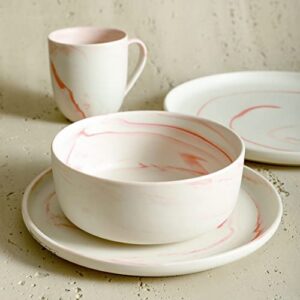 stone lain marble porcelain dinnerware set, 16 piece service for 4, matte pink