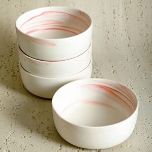 Stone Lain Marble Porcelain Dinnerware Set, 16 Piece Service for 4, Matte Pink