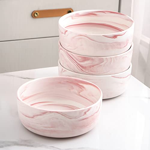 Stone Lain Marble Porcelain Dinnerware Set, 16 Piece Service for 4, Matte Pink