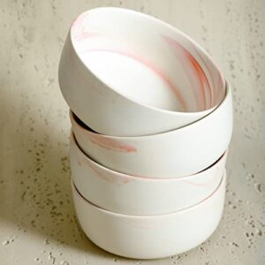 Stone Lain Marble Porcelain Dinnerware Set, 16 Piece Service for 4, Matte Pink