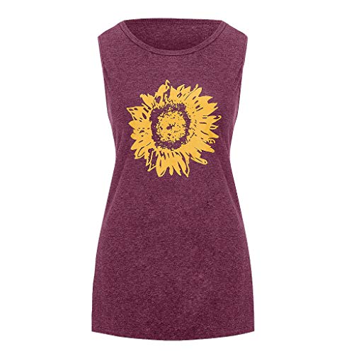 BPSZD Womens Sunflower Pattern Loose Ladies Summer Round Neck Sleeveless T-Shirt