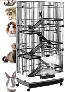 extra large multi-levels indoor/outdoor small animal rabbit bunny guinea pig hedgehog ferret cat chinchilla squirrel habitat cage with pull out tray rolling wheels (32" l x 21" w x 58" h, black)