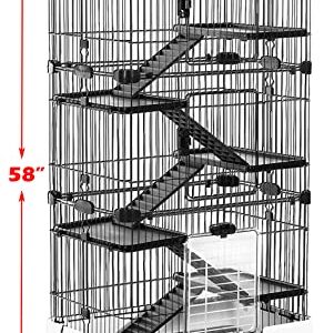 Extra Large Multi-Levels Indoor/Outdoor Small Animal Rabbit Bunny Guinea Pig Hedgehog Ferret Cat Chinchilla Squirrel Habitat Cage with Pull Out Tray Rolling Wheels (32" L x 21" W x 58" H, Black)