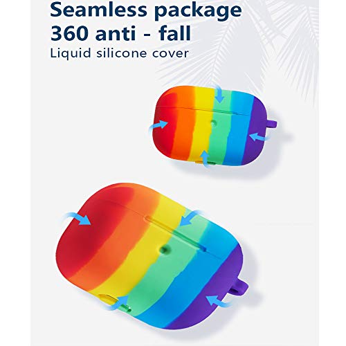 Cute Colorful Case for Airpods Pro,Rainbow Pattern Soft Silicone Protective Case with Anti Lost Rope for AirPods Pro 2019,Rainbow Colors Protective Cover for Airpods Pro