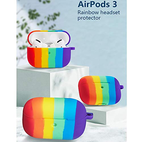 Cute Colorful Case for Airpods Pro,Rainbow Pattern Soft Silicone Protective Case with Anti Lost Rope for AirPods Pro 2019,Rainbow Colors Protective Cover for Airpods Pro