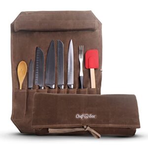 chef knife waxed canvas knife roll bag| 8 pockets for knives & kitchen utensils waterproof material | great gift for executive chefs & culinary students (green)