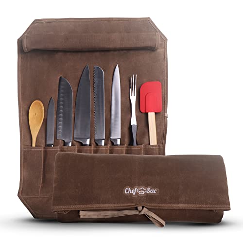 Chef Knife Waxed Canvas Knife Roll Bag| 8 Pockets for Knives & Kitchen Utensils Waterproof Material | Great Gift for Executive Chefs & Culinary Students (Green)