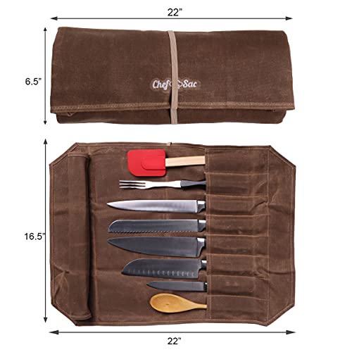 Chef Knife Waxed Canvas Knife Roll Bag| 8 Pockets for Knives & Kitchen Utensils Waterproof Material | Great Gift for Executive Chefs & Culinary Students (Green)