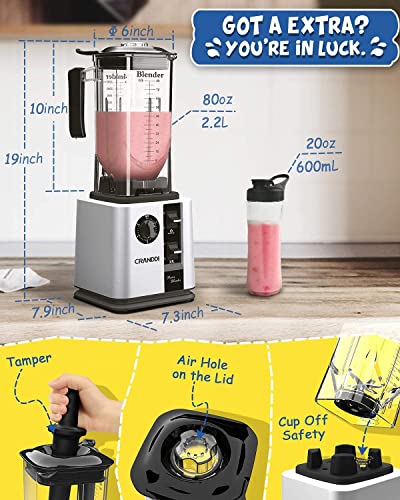 CRANDDI Unique Commercial Blenders with 1800 Watt and 80oz BPA-Free Container, Professional High-Speed Countertop Blenders for Smoothies,Self-Cleaning,K95 New Silver