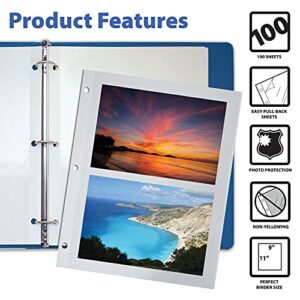 Better Office Products 100 Count Photo Mounting Sheets, 11 x 9 Inches, Double-Sided, 3-Hole Punched, Refill Photo Album Sheets, Replacement Photo Album Sheets, Box of 100