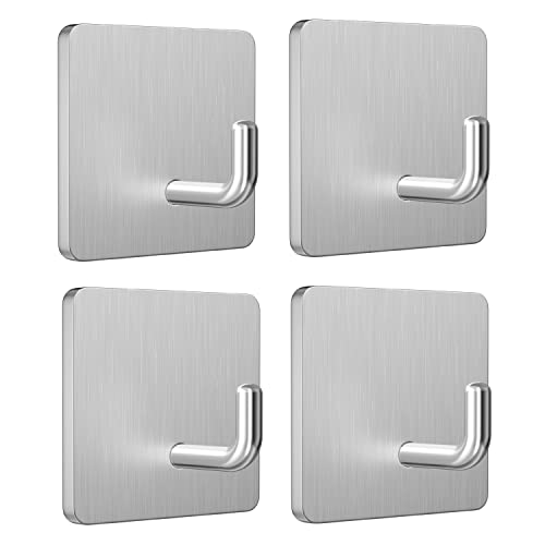 “N/A” Adhesive Hooks Heavy Duty Stick on Wall Towel Hooks, Stainless Steel Wall Hook Door Hooks and Coat Hooks Self Adhesive Holders for Hanging Kitchen Bathroom Home Adhesive Hooks - 4 Pack