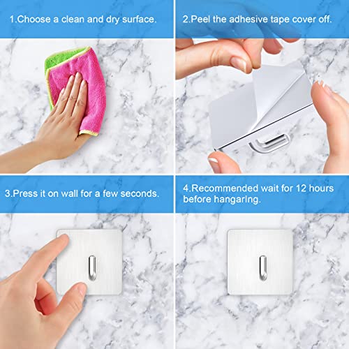 “N/A” Adhesive Hooks Heavy Duty Stick on Wall Towel Hooks, Stainless Steel Wall Hook Door Hooks and Coat Hooks Self Adhesive Holders for Hanging Kitchen Bathroom Home Adhesive Hooks - 4 Pack