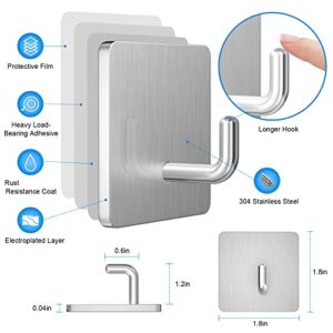 “N/A” Adhesive Hooks Heavy Duty Stick on Wall Towel Hooks, Stainless Steel Wall Hook Door Hooks and Coat Hooks Self Adhesive Holders for Hanging Kitchen Bathroom Home Adhesive Hooks - 4 Pack