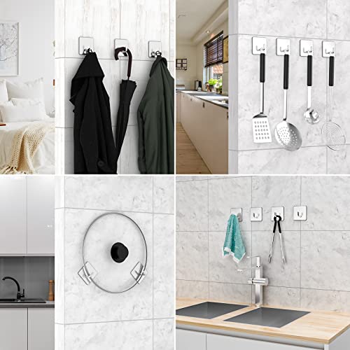 “N/A” Adhesive Hooks Heavy Duty Stick on Wall Towel Hooks, Stainless Steel Wall Hook Door Hooks and Coat Hooks Self Adhesive Holders for Hanging Kitchen Bathroom Home Adhesive Hooks - 4 Pack