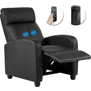 officlever home theater modern reclining winback single sofa reading chair easy lounge with pu leather padded seat backrest (black)